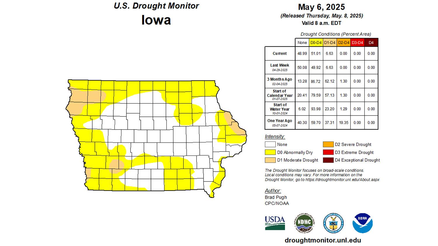 Iowa early May 2025 drought status map