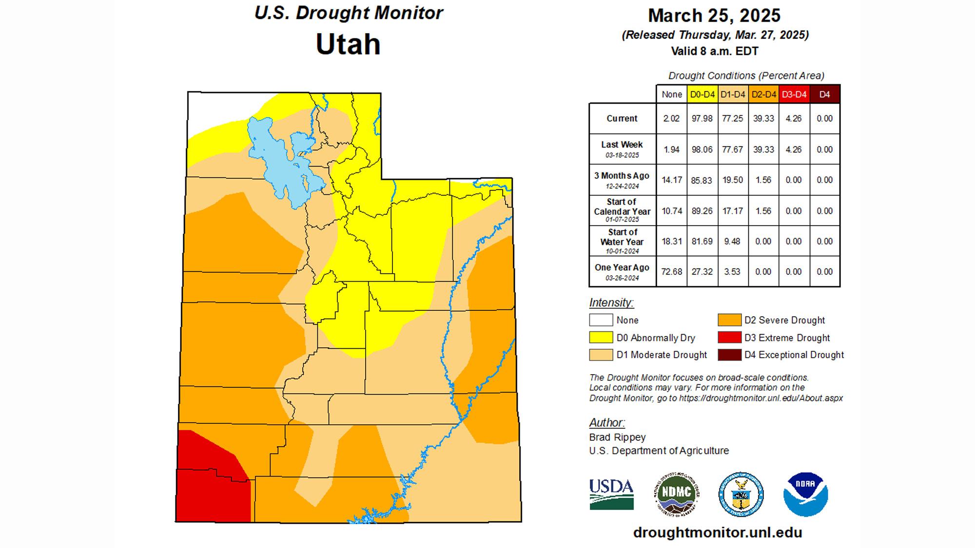 Utah late March 2025 drought status map