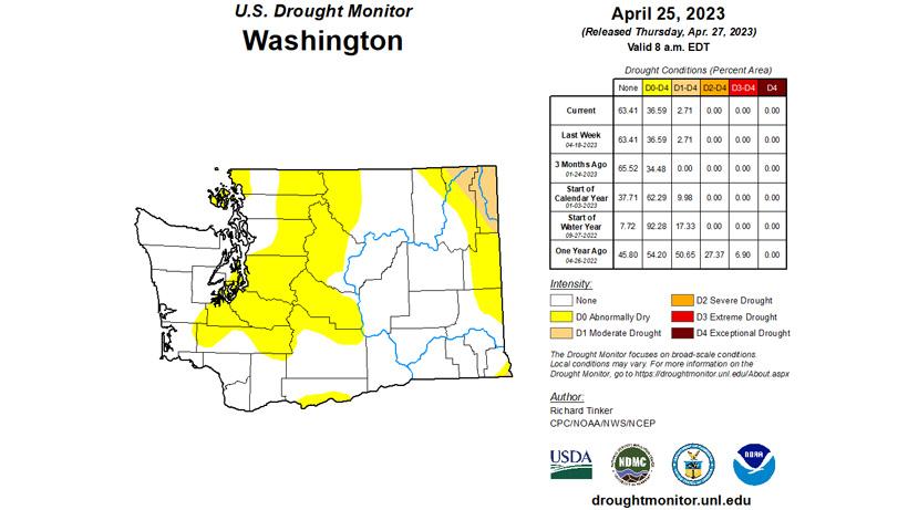 2023 Washington late April drought status map