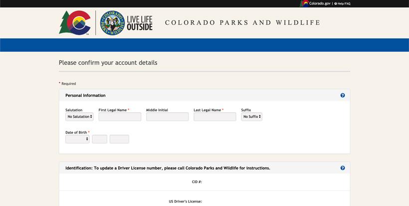 Confirming colorado account details