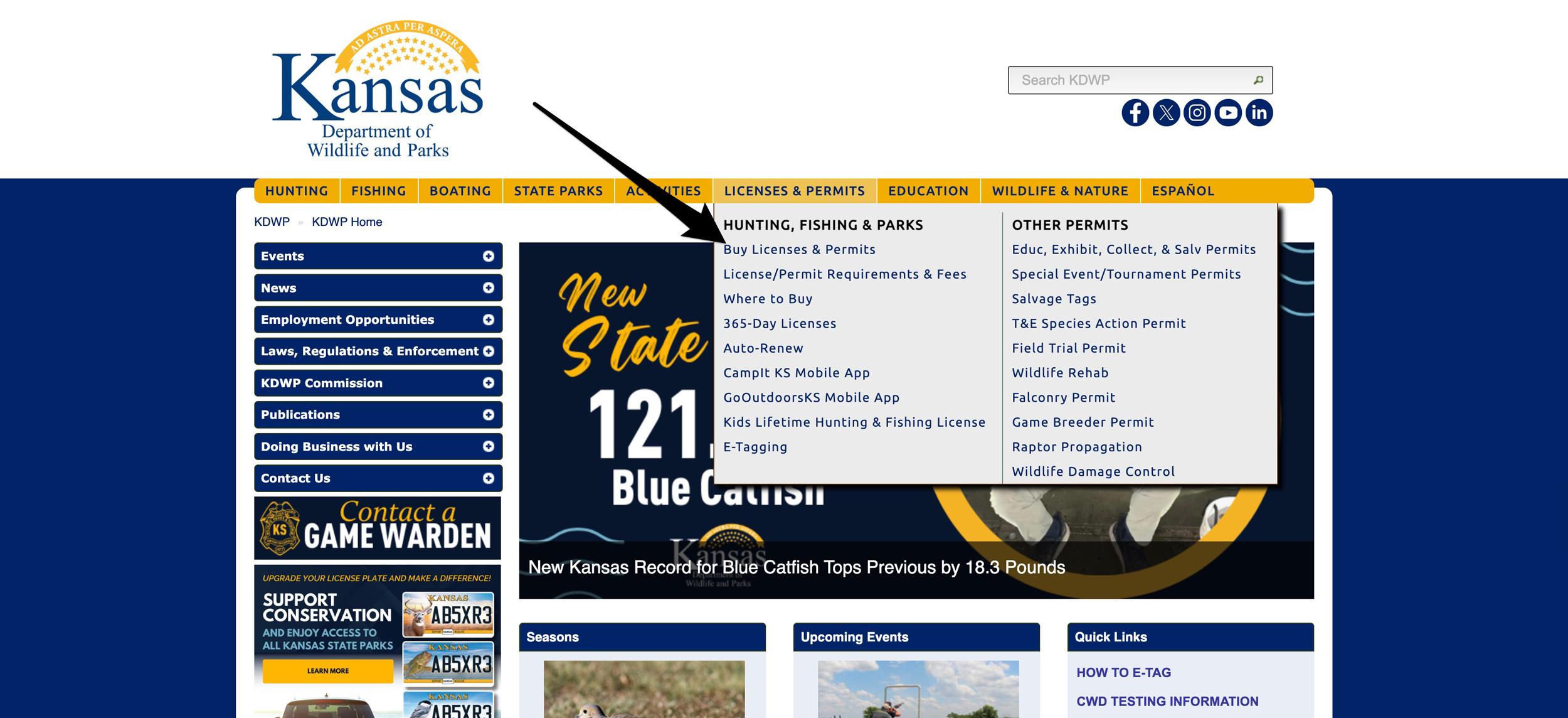 Kansas buy hunting license and permits section