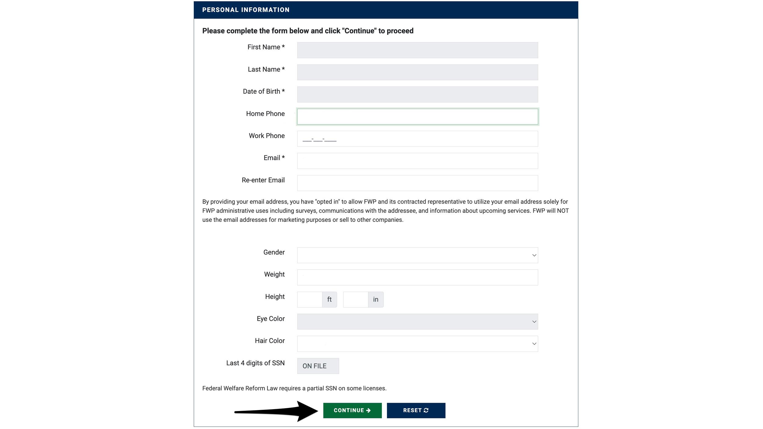 Verify personal information on Montana licensing page
