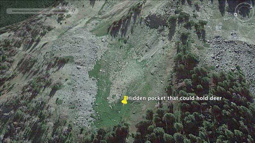 Locating hidden pockets for pressured animals on google earth