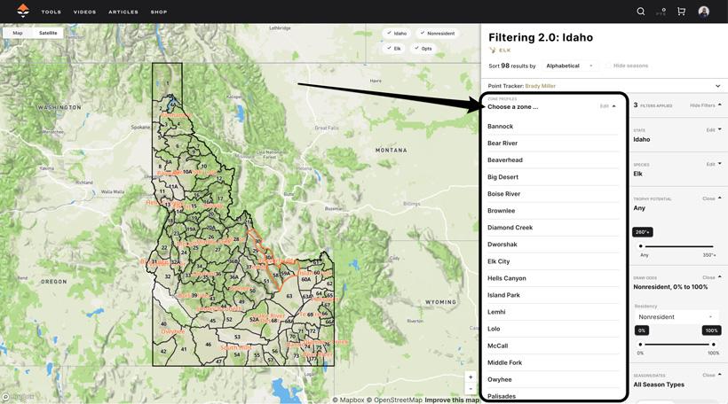 Idaho elk zones mapped on gohunt insider filtering