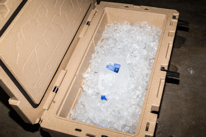 Loading the cooler up with more ice cubes