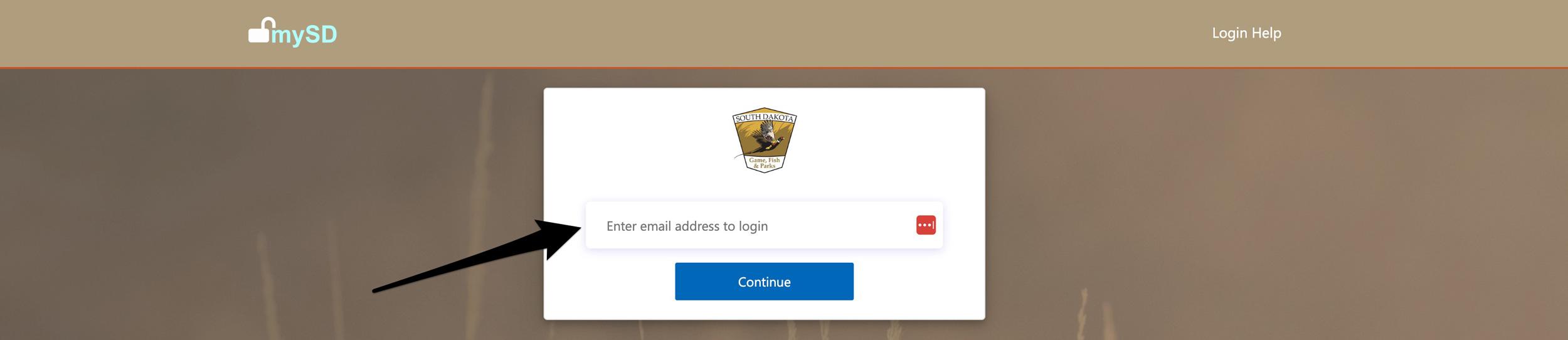 Enter email address to login to My Outdoors South Dakota website