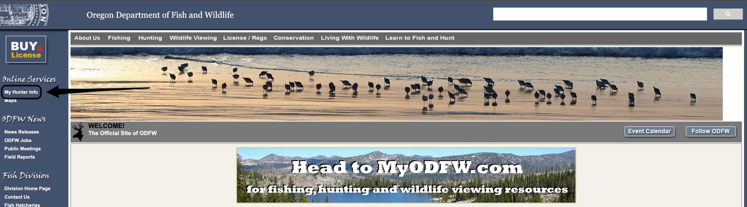 My hunter info on Oregon Department of Fish and Wildlife homepage