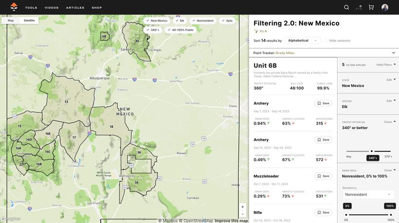 GOHUNT New Mexico elk hunt filtering example