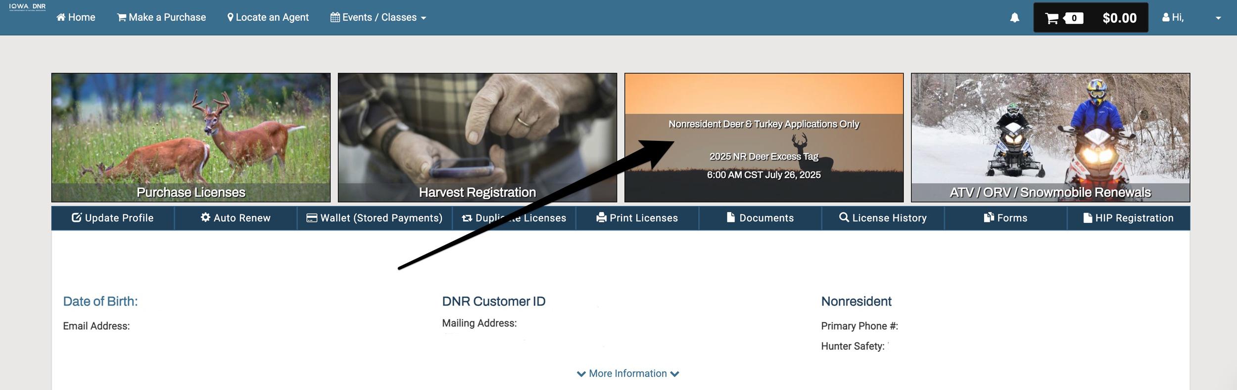 Access deer and turkey section to view Iowa preference points
