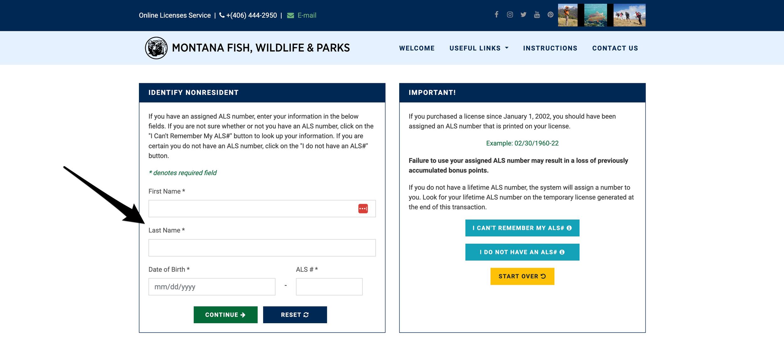 Login to Montana hunting licensing account with your ALS number