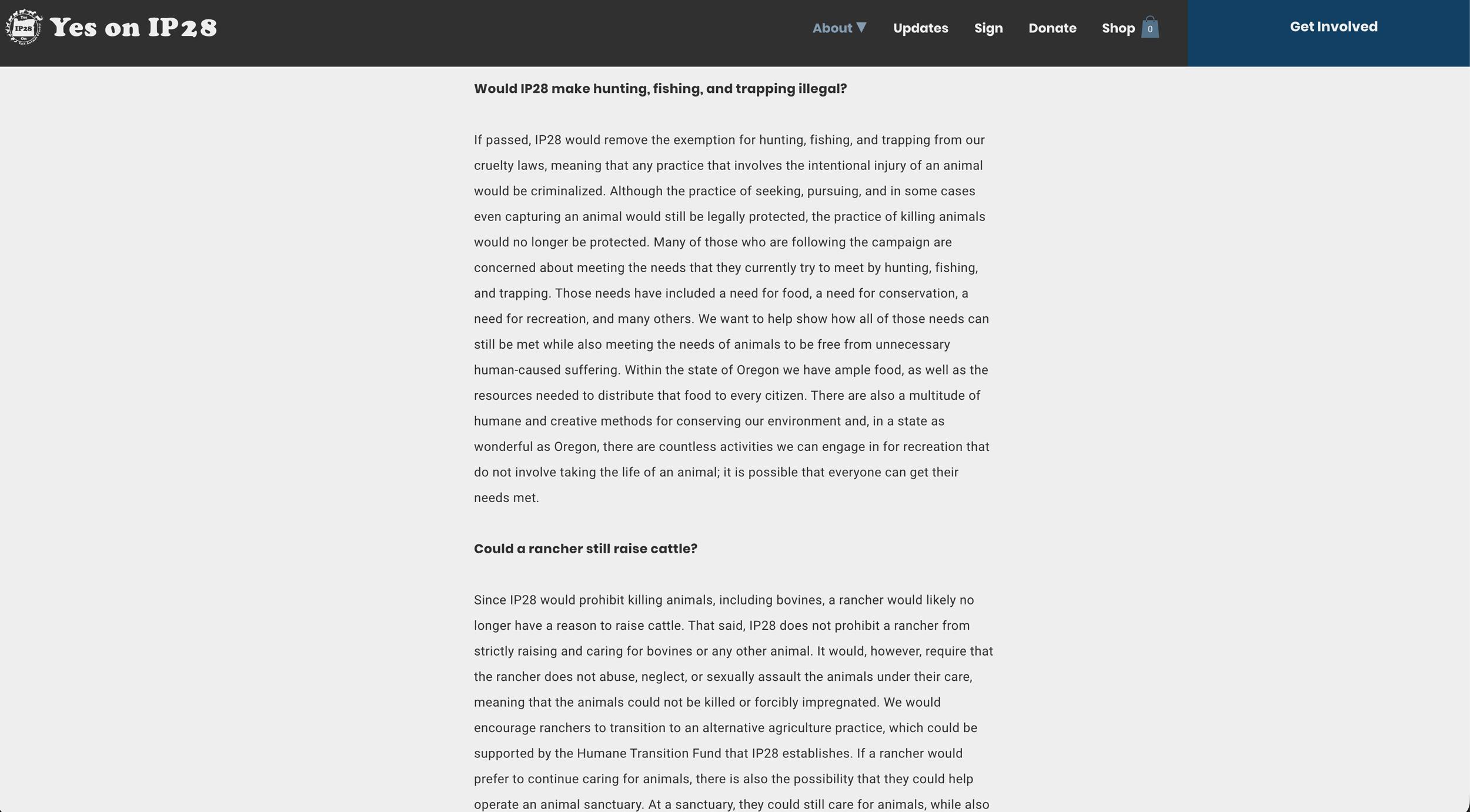 Information from IP28 website about hunting and ranching