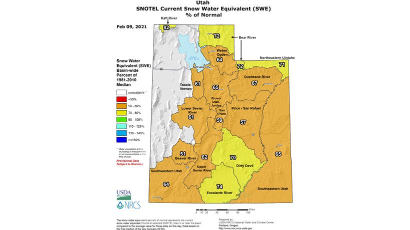 Utah snow water equivalent february 2021