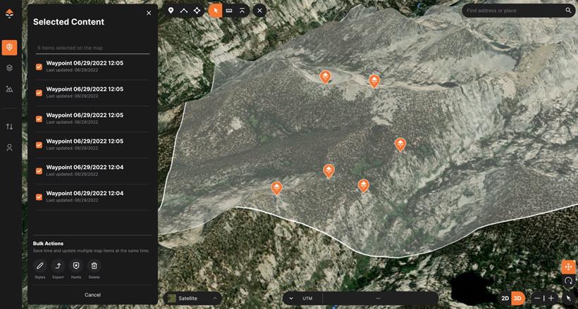 Drag bulk select box around your hunting waypoints