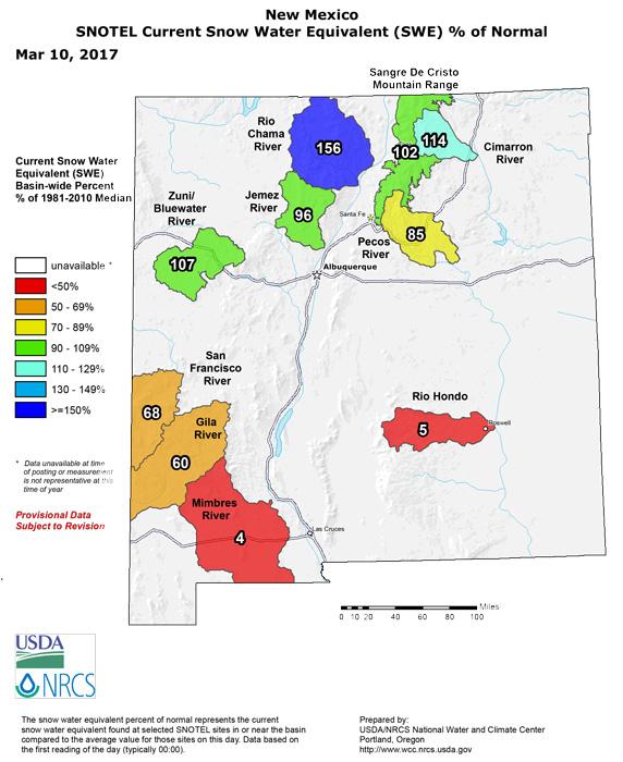 New mexico snow water equivalent march 2017
