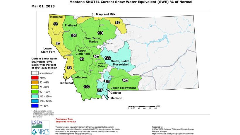 2023 montana snow water equivalent march