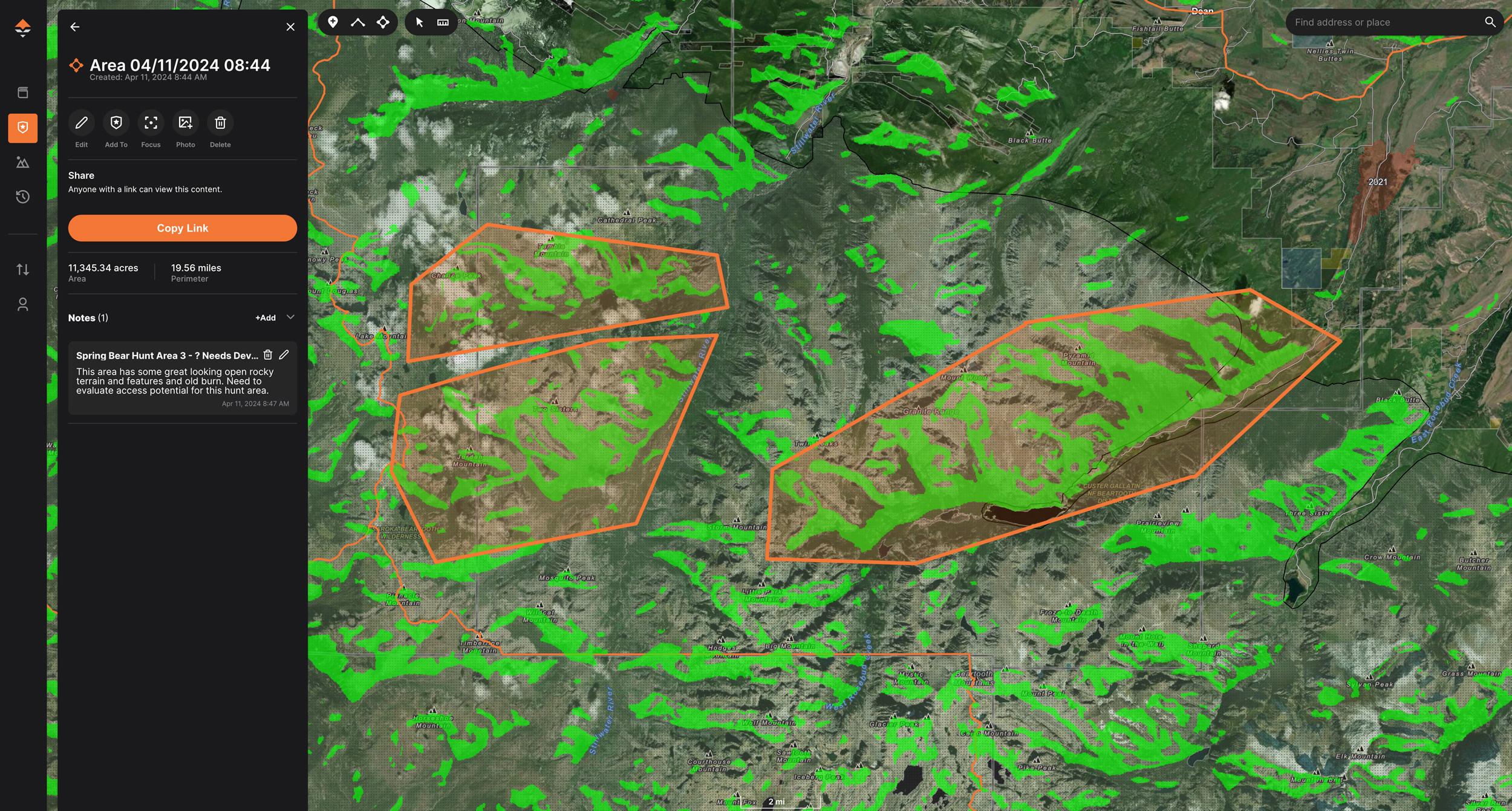 Creating areas and polygons around bear hunting hotspots