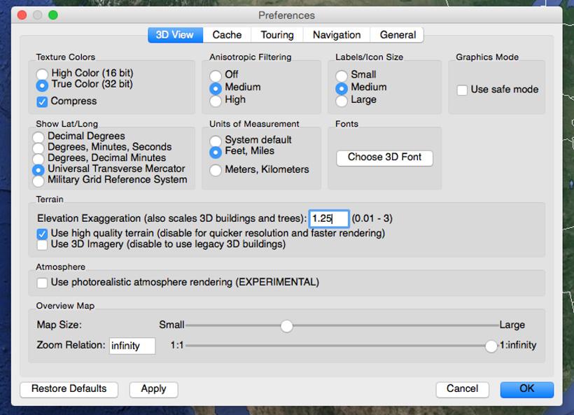 Google earth preferences