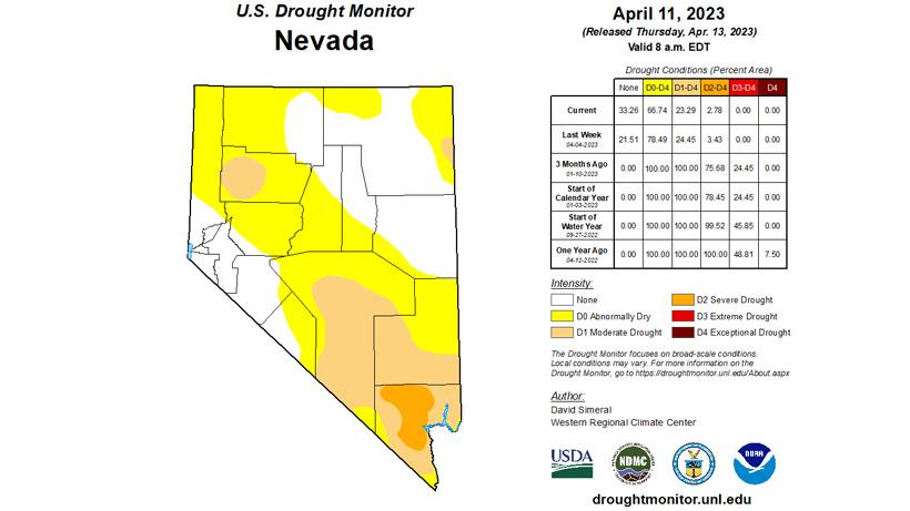 Nevada april 11 2023 drought monitor status map
