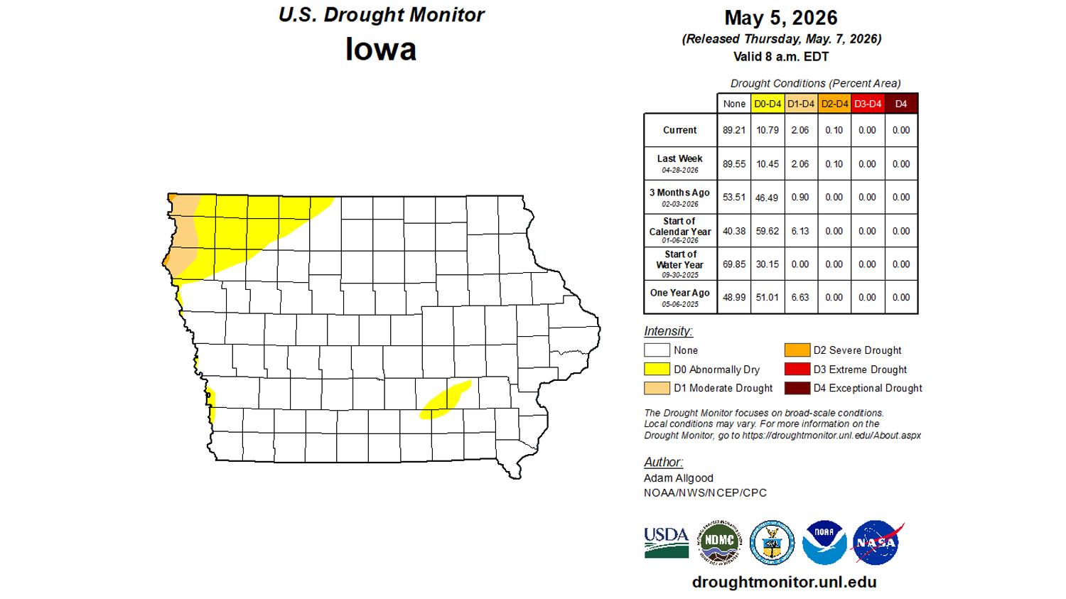 Iowa early May 2026 drought status map