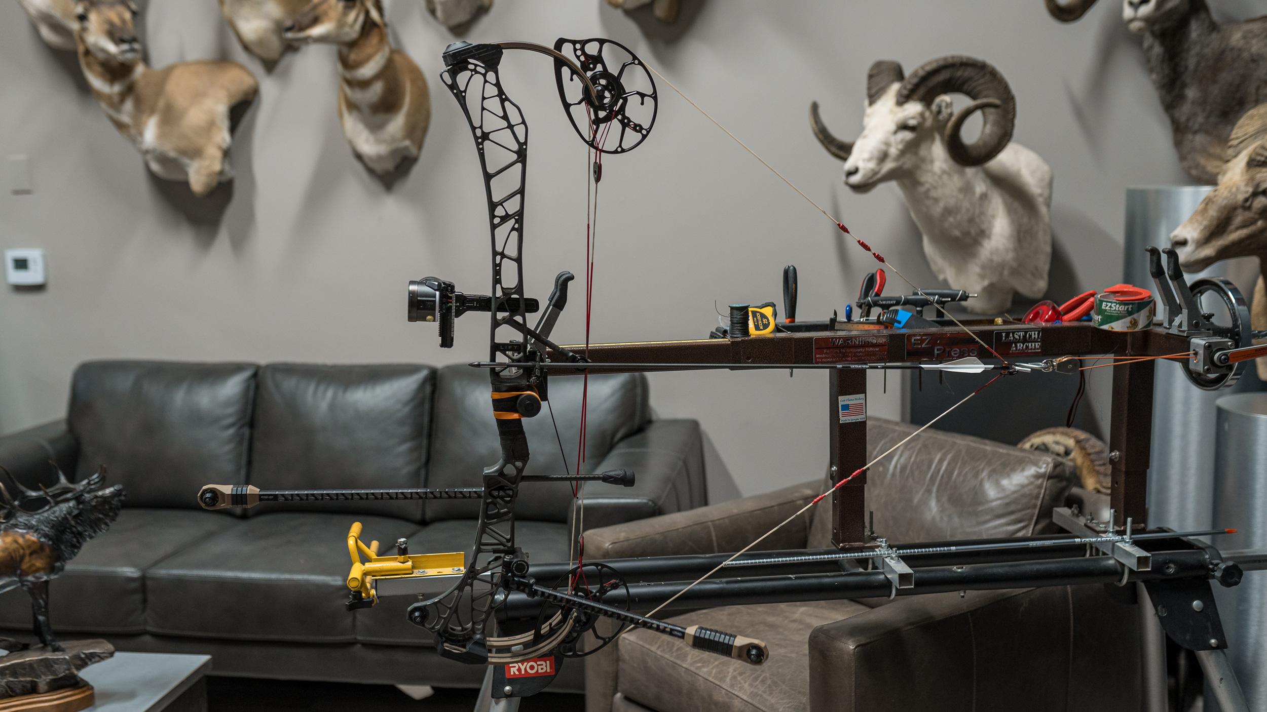 Mathews Lift X compound bow on draw board