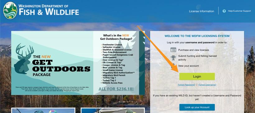 Login button on washington licensing page