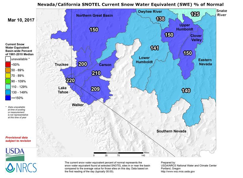 Nevada snow water equivalent march 2017