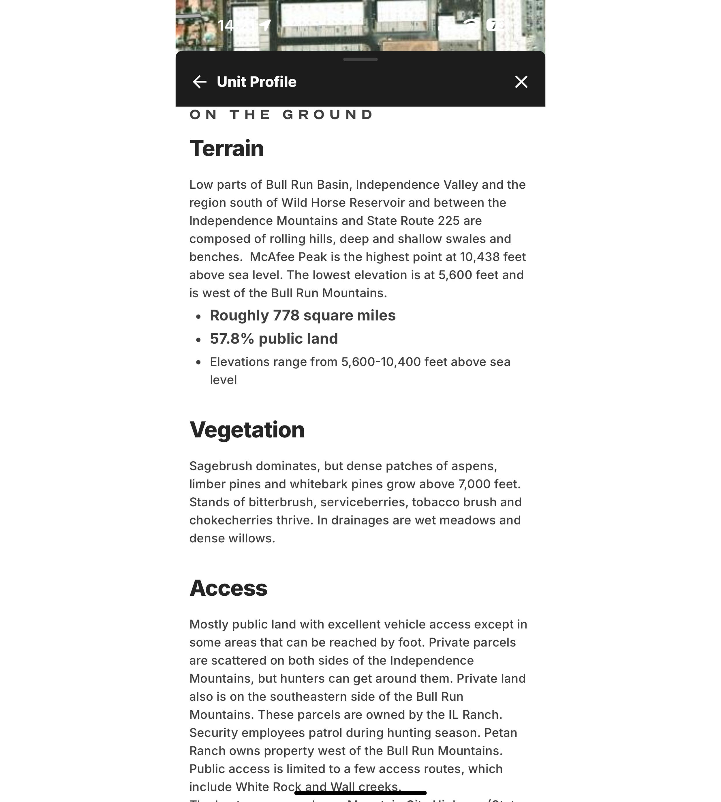 Using terrain and access on Unit Profiles for hunting research