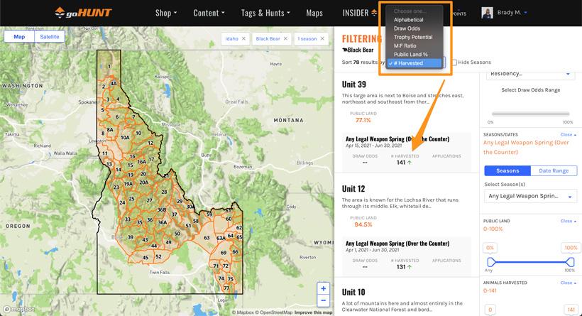 Sort by number of black bears taken