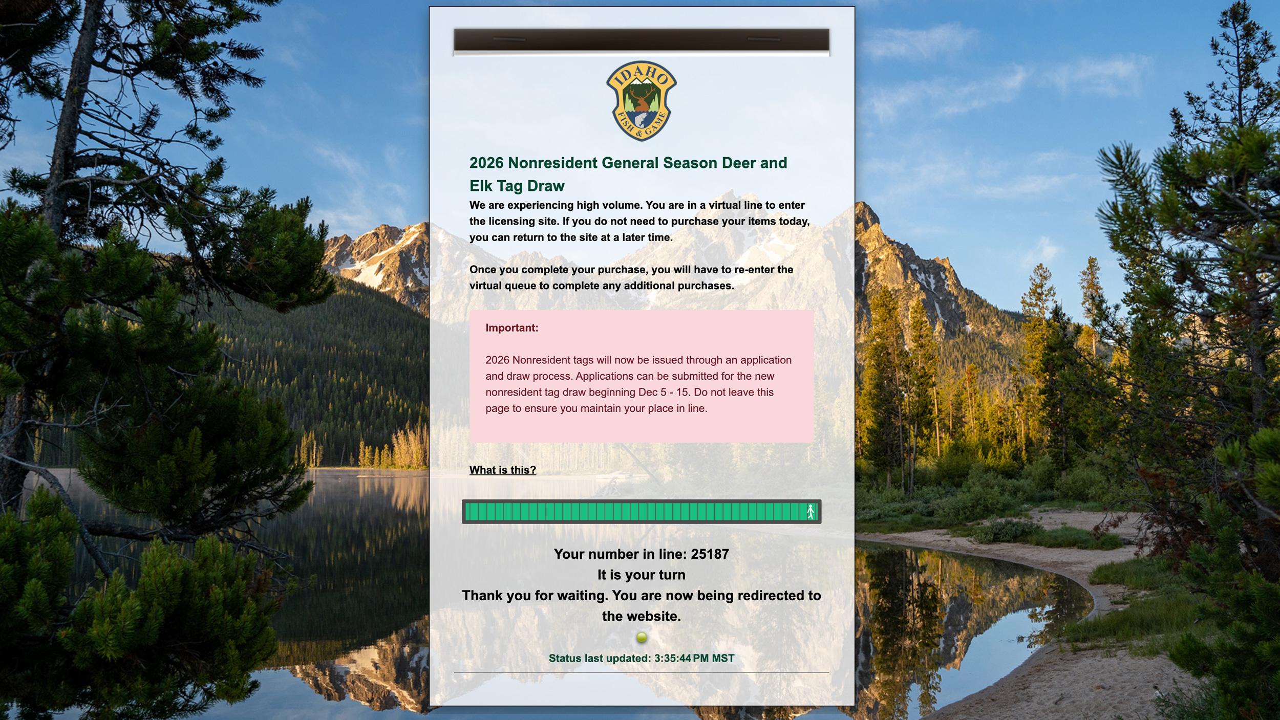 2026 Idaho nonresident general season deer and elk tag draw waiting room