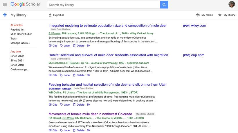 Saved research studies in google scholar