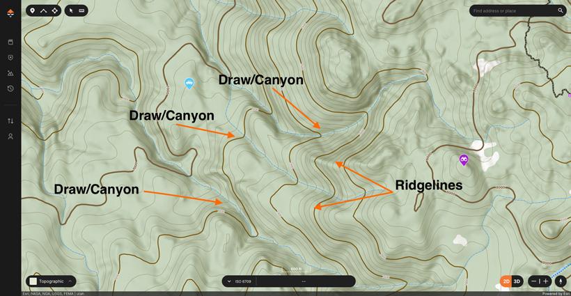 Important terrain features in a topographical map