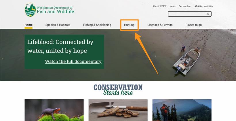 Hunting section of washington department of fish and wildlife homepage