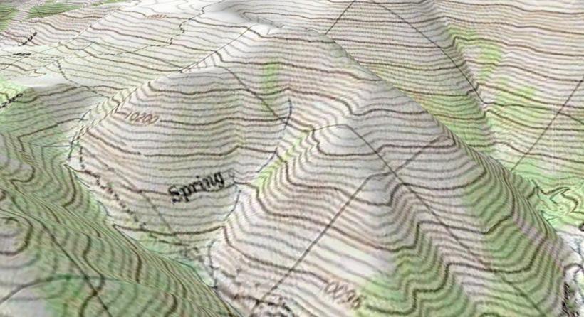 Google earth topographical map layer showing water spring