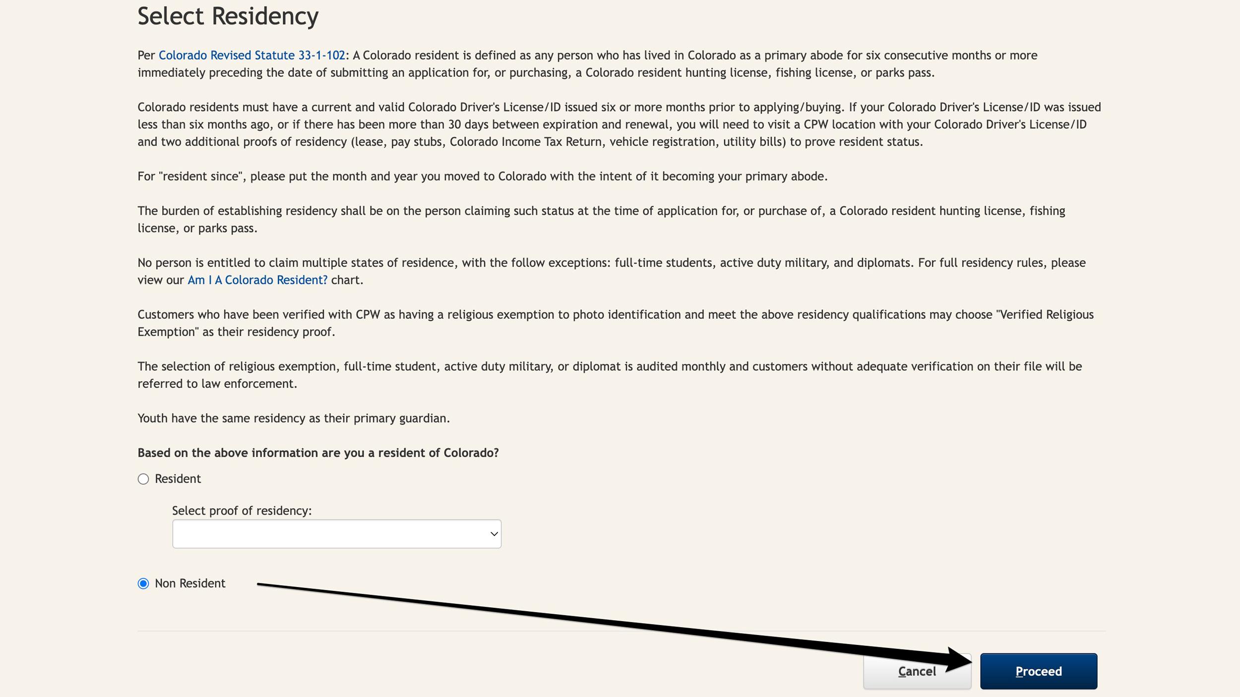 Selecting residency for Colorado shop page