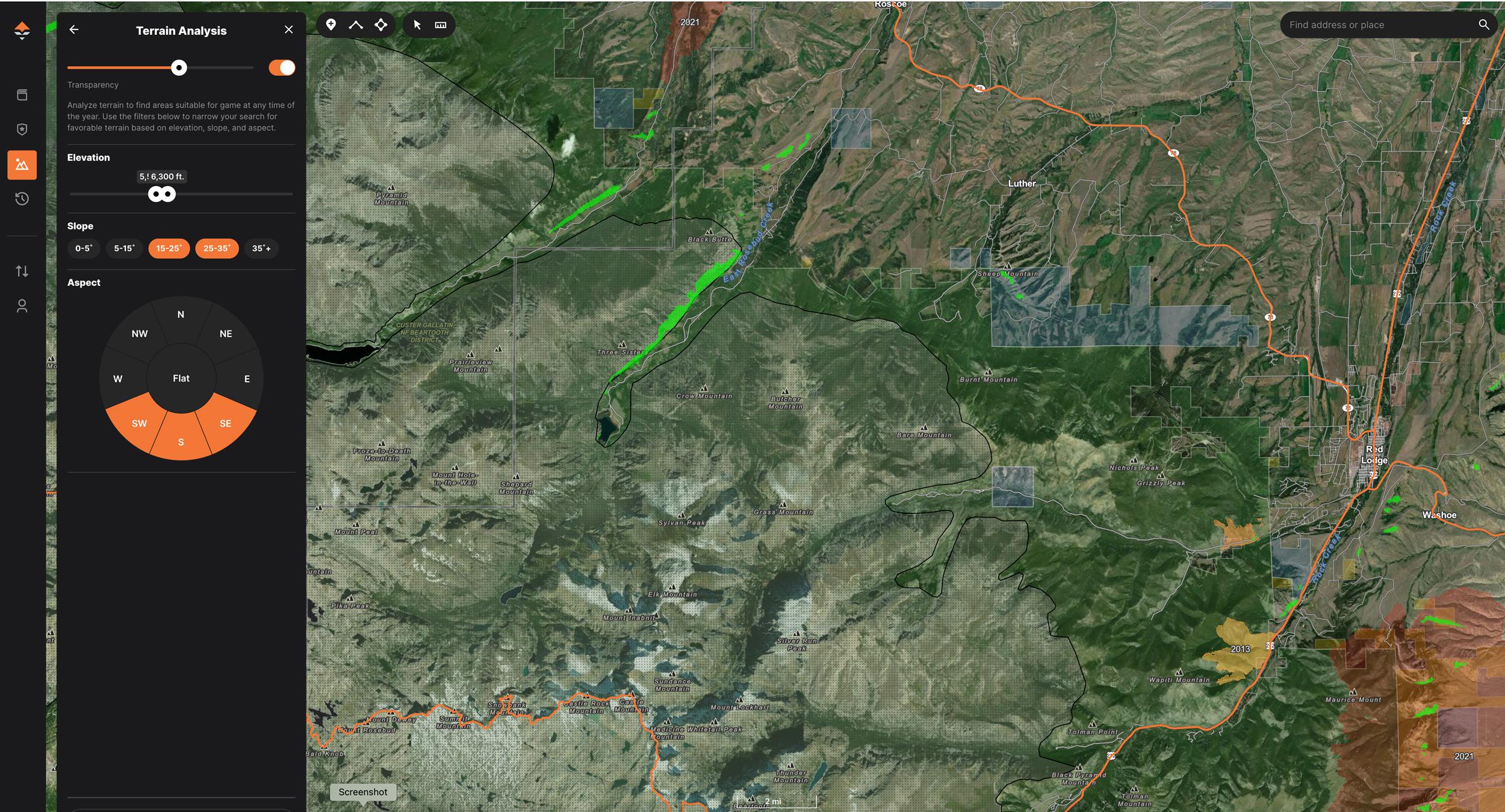 Further narrowing down terrain analysis to highlight areas to bear hunt