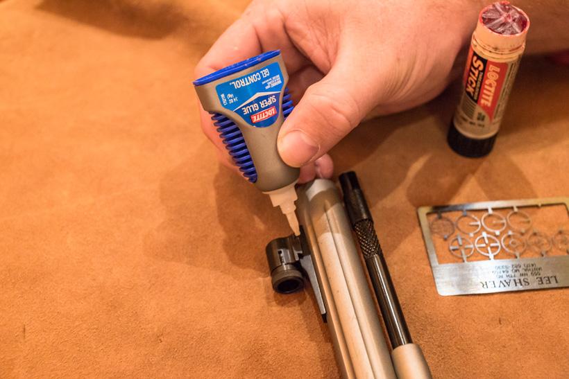 Supergluing the front globe sight assembly in place