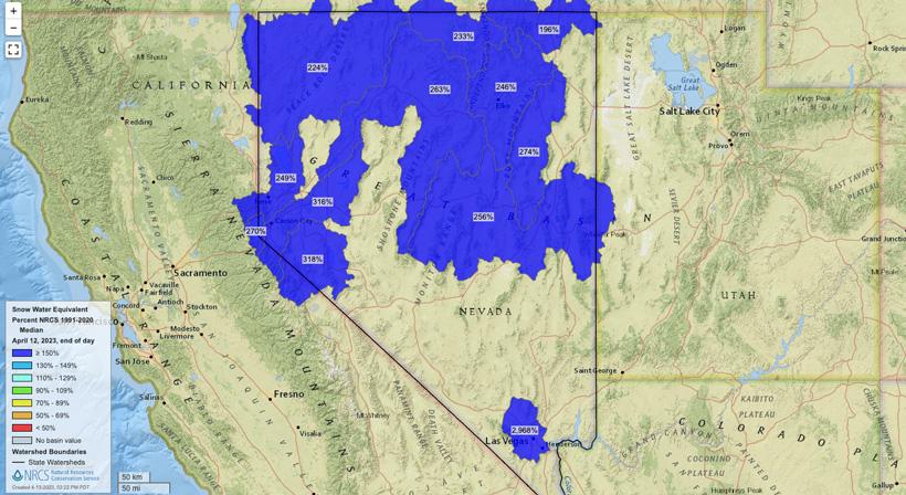 Nevada snow water equivalent map april 12 2023
