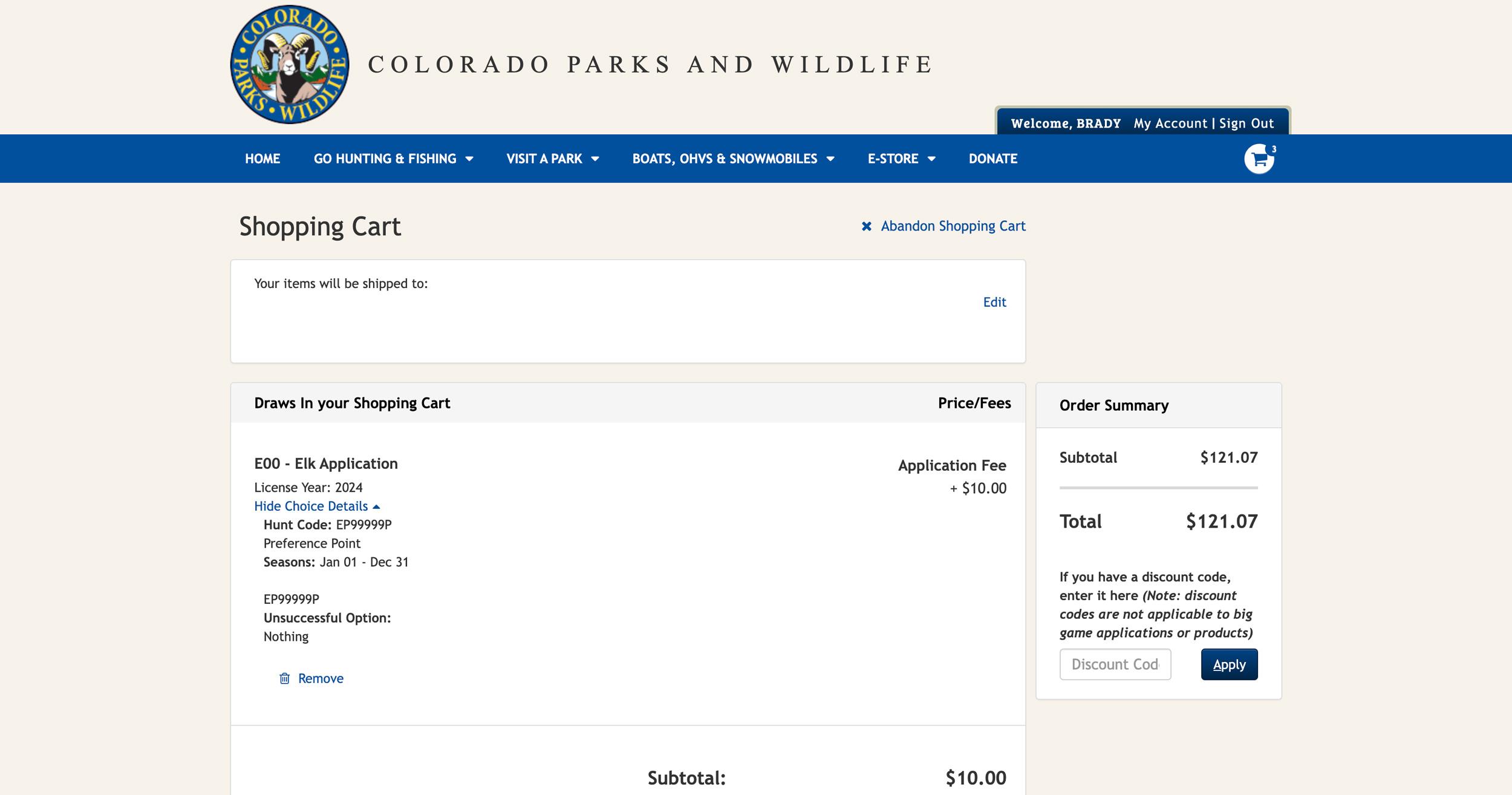 Colorado preference point purchase review page
