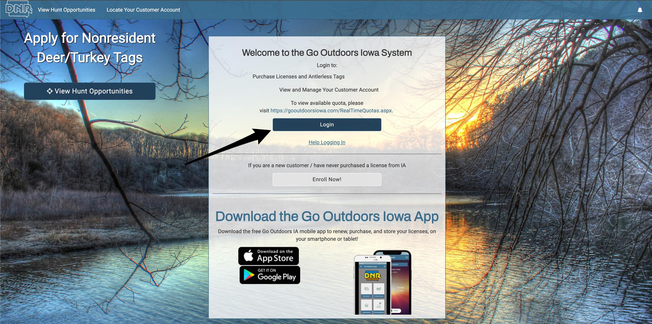 Go Outdoors Iowa system to purchase hunting license and preference points