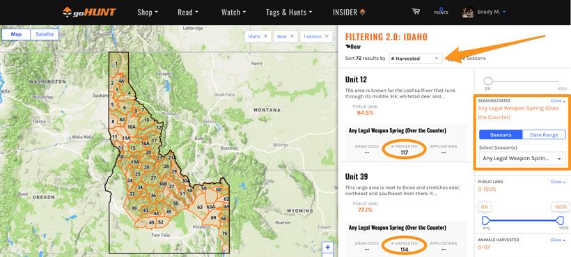 Sorting by number of bears harvested in idaho on gohunt_0