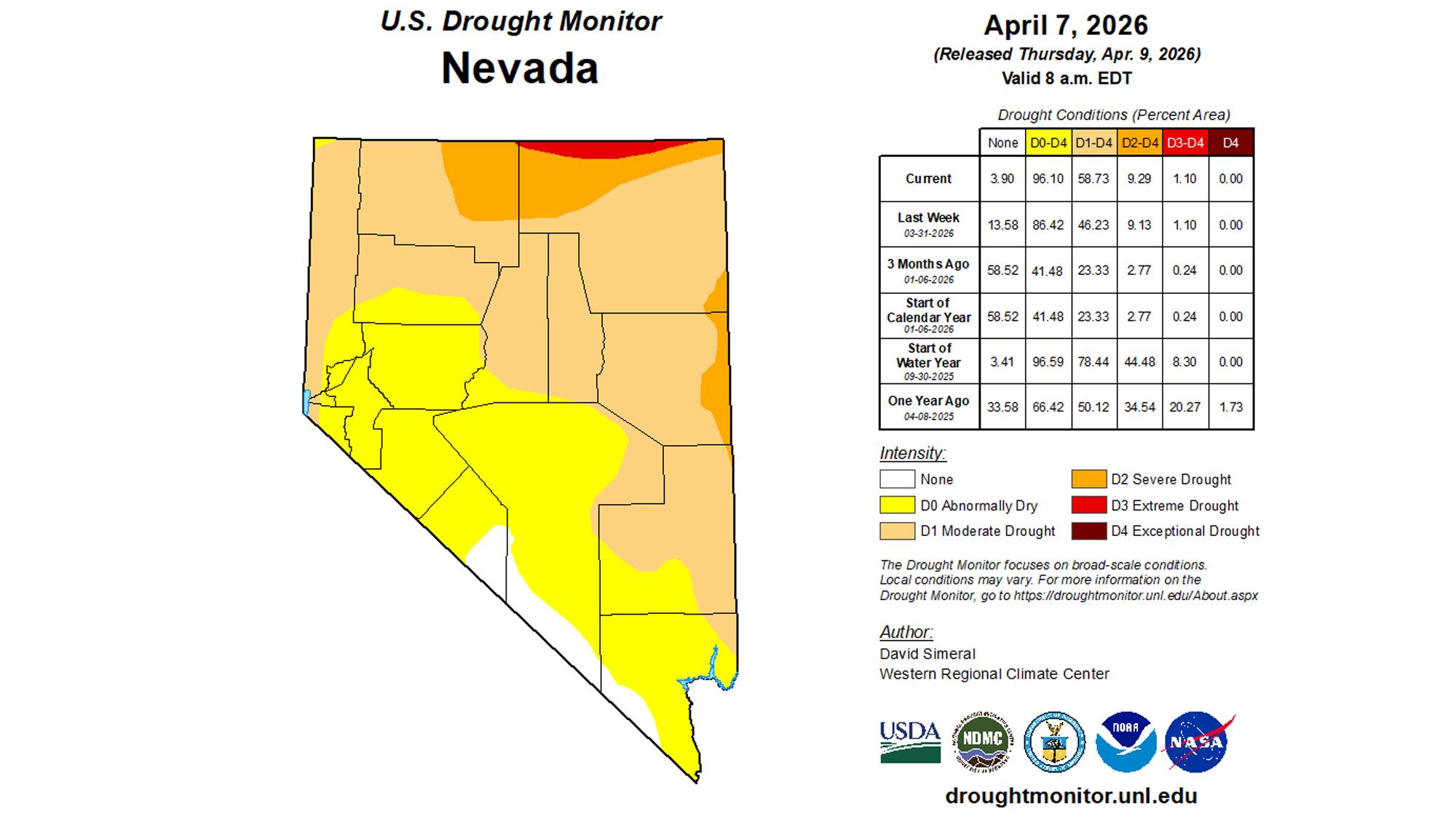 2026 Nevada early April drought status map