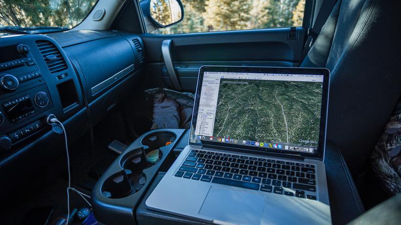 Google earth open on computer while scouting unit