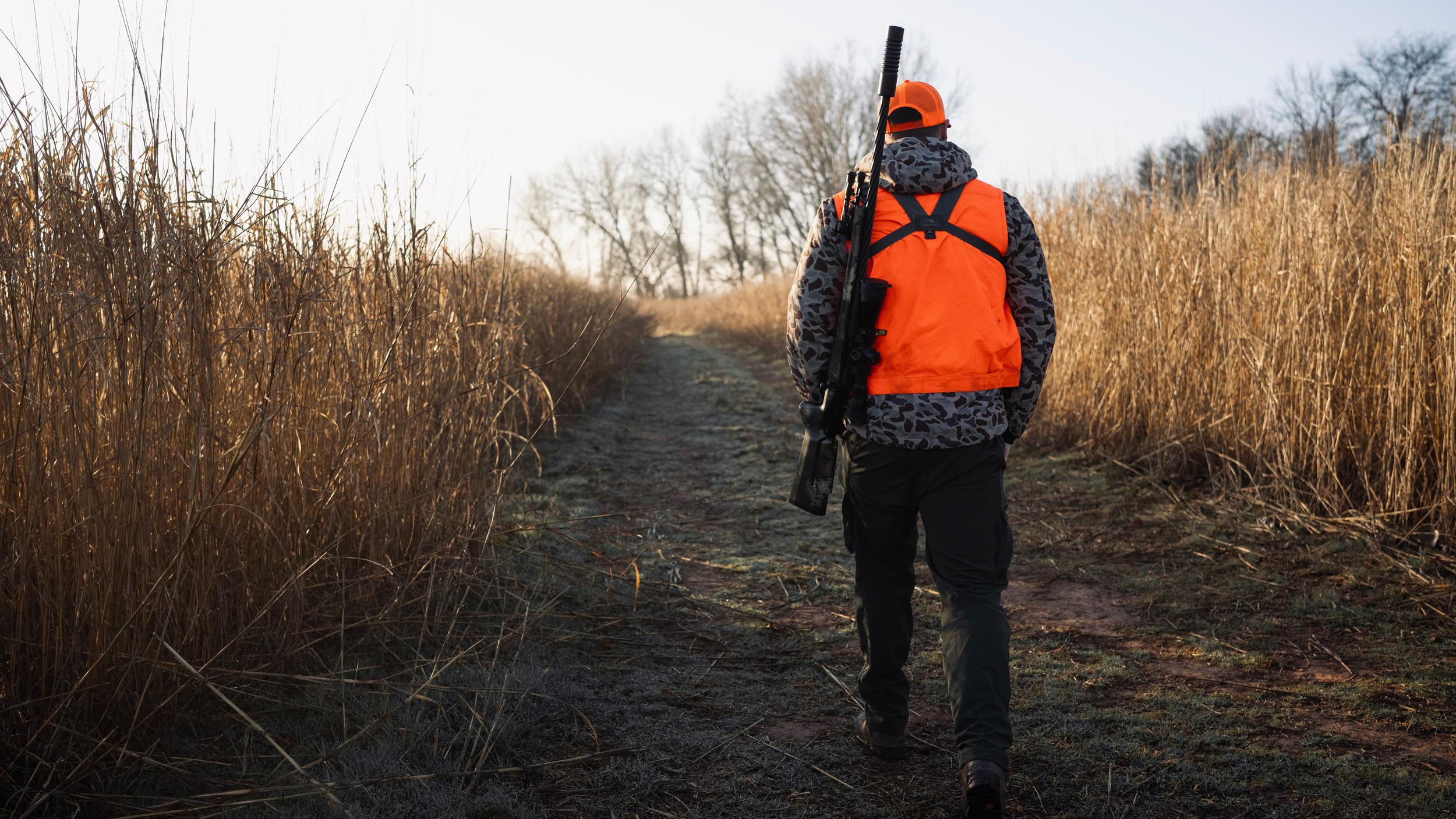 Late season walking to whitetail stand