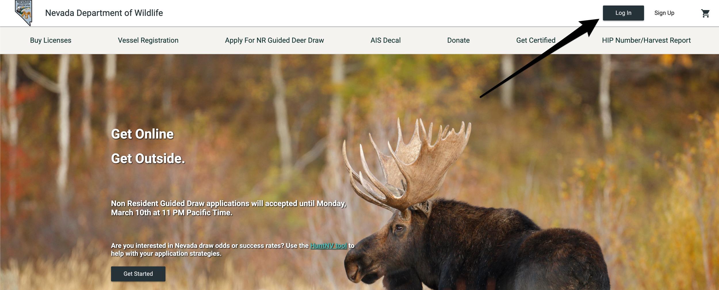 Login to your Nevada Department of Wildlife hunting licensing account