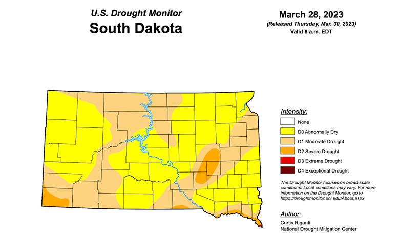 South Dakota 2023 late March drought status map