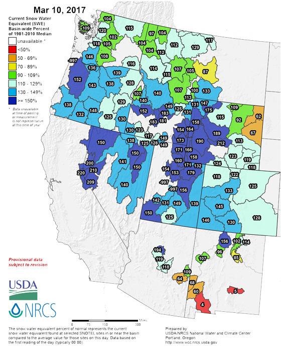 Westwide snotel current snow water equivalent march 2017