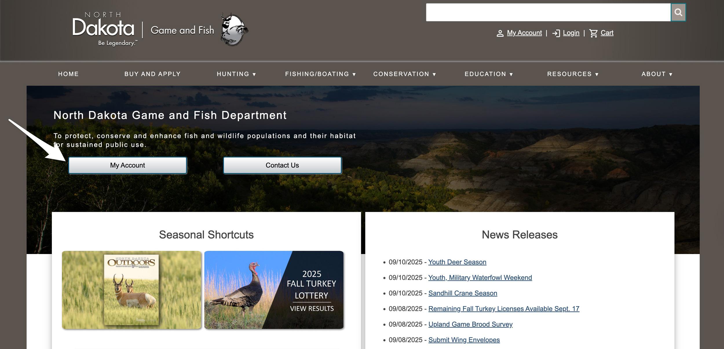 North Dakota Game and Fish website
