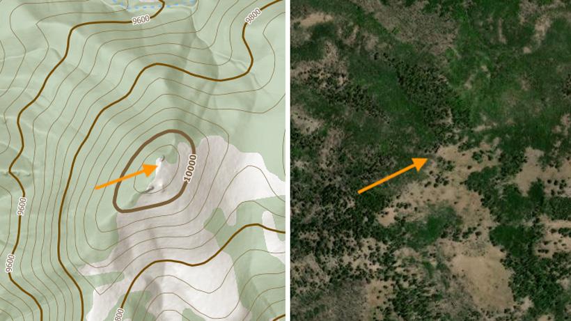 Toggling satellite and topograpic map to identify glassing spots