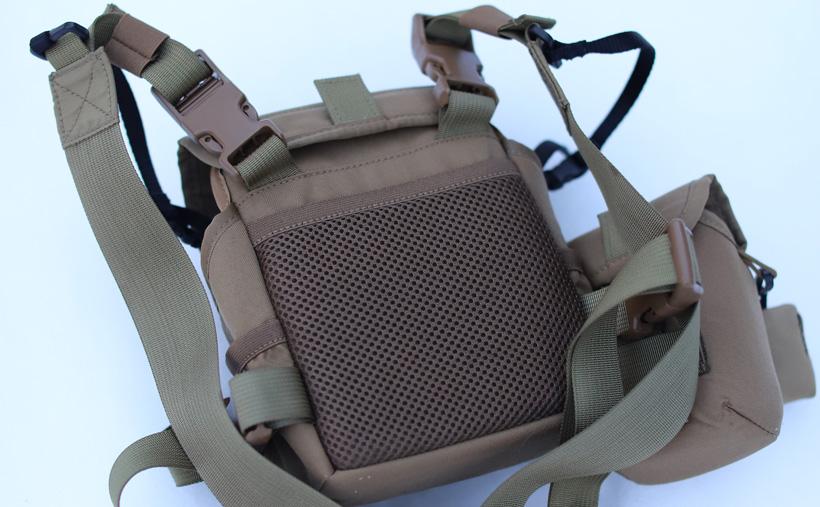 Mesh pocket on the back of marsupial gear bino pack