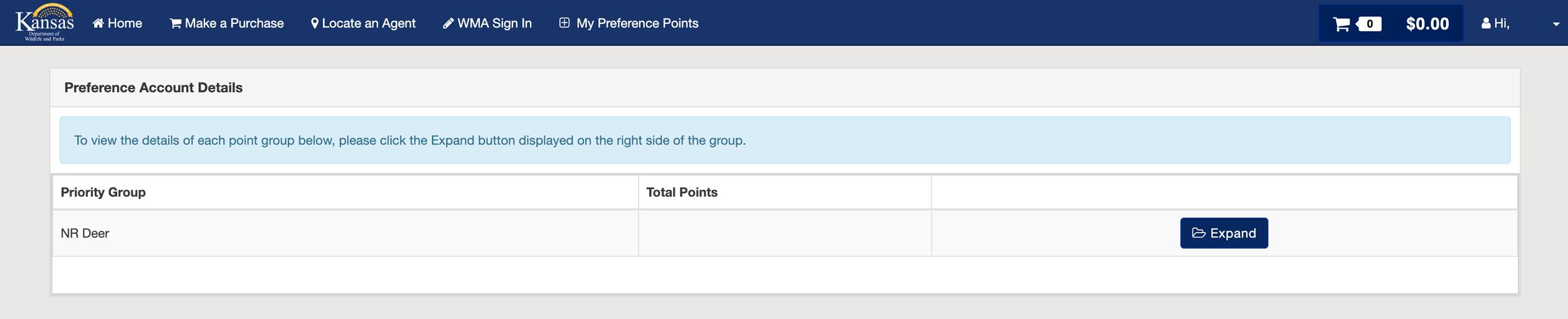 Viewing hunting preference point totals on your Go Outdoors Kansas account